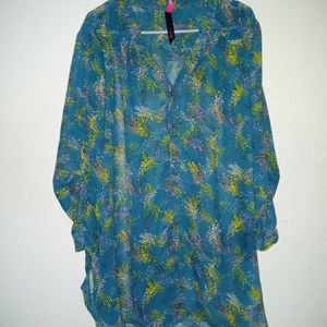 Sheer Floral Button Down with Tab Sleeve